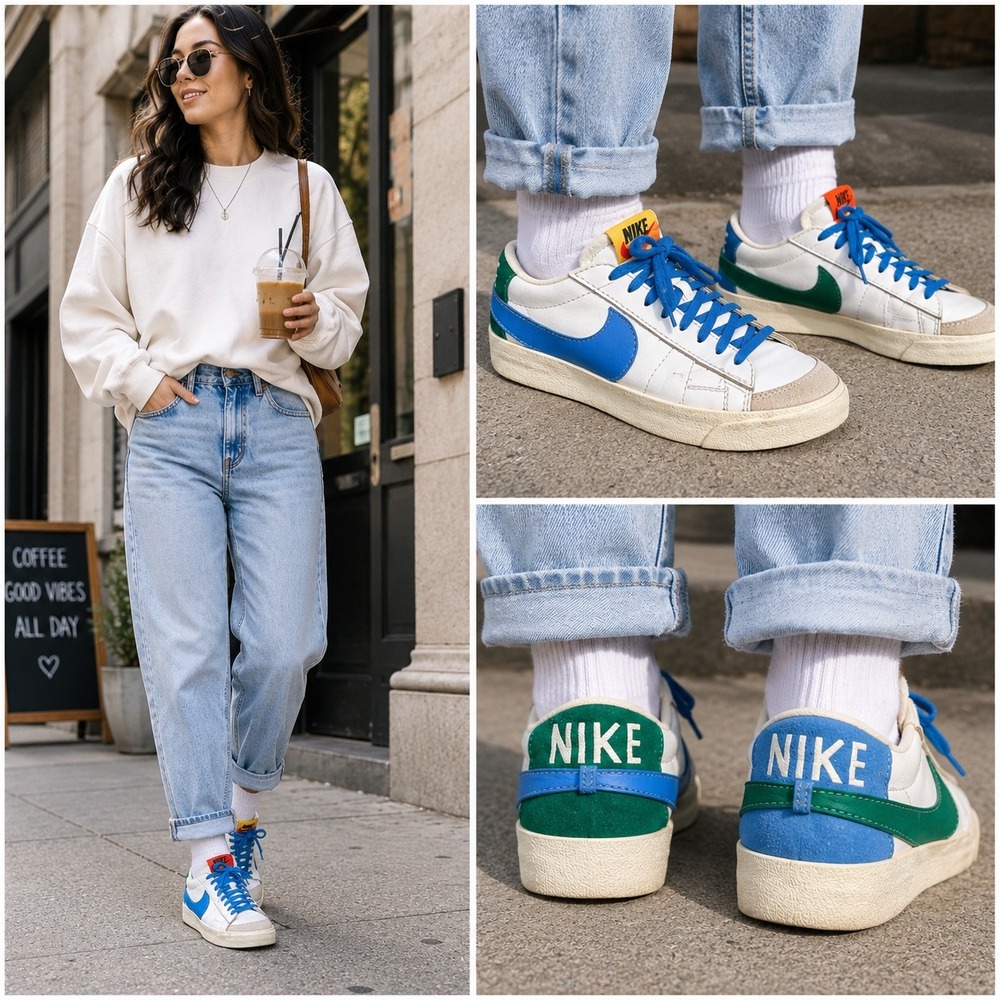 Nike Blazer Low '77 Jumbo Men's 8.5 Women's 10 White Blue Green DQ1470-100